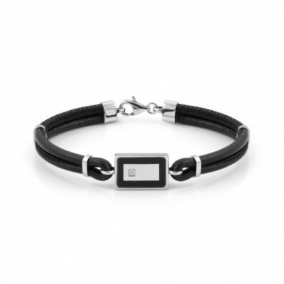 Leather and Steel Bracelet with Rectangle