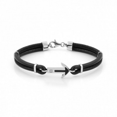Bracelet in Leather and Steel with Anchor