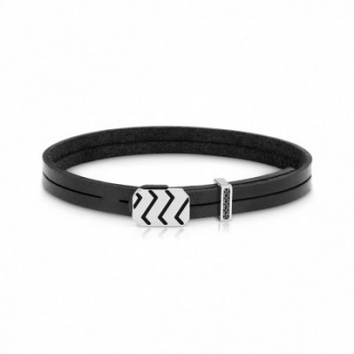 Leather Bracelet with Rectangle symbol in steel