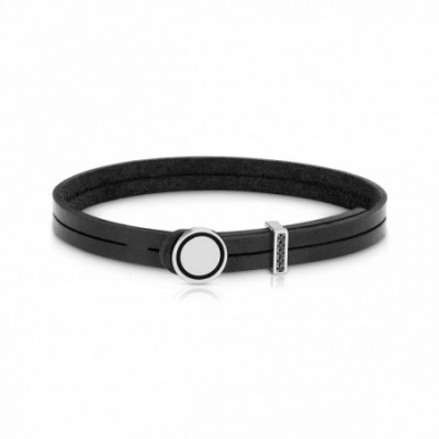 Leather Bracelet with Circle symbol in steel