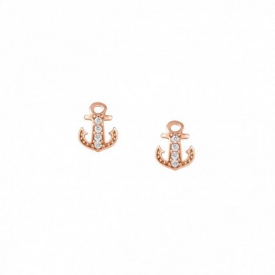 Stud Earrings with Anchor and Zirconia