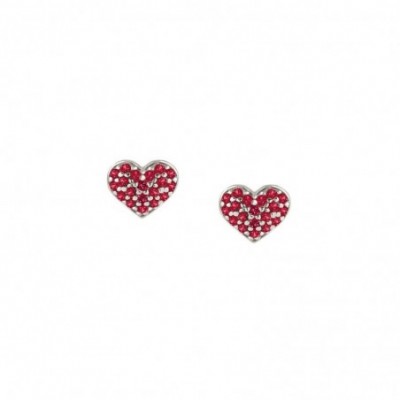 Stud Earrings with Red Heart and Zirconia