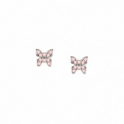 Stud Earrings with Butterfly and Pink Zirconia
