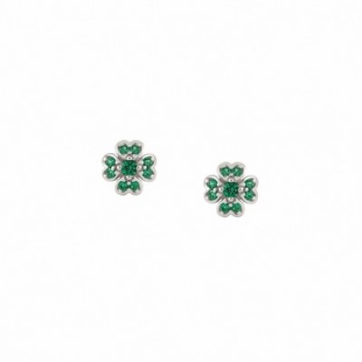 Stud Earrings with Clover and Green Zirconia