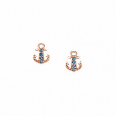 Stud Earrings with Anchor and Blue Zirconia