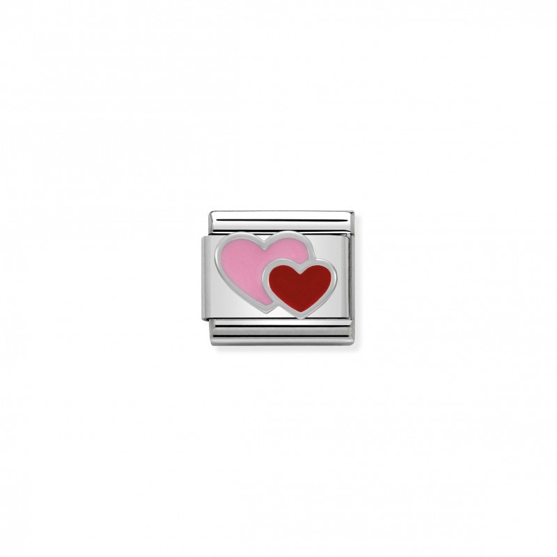 Composable Classic Link pink and red Double Heart in Silver