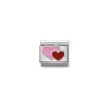 Composable Classic Link pink and red Double Heart in Silver