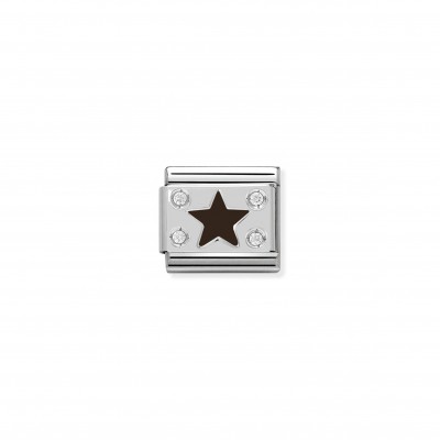 Composable Classic Link black plate with Star in Enamel and Stones