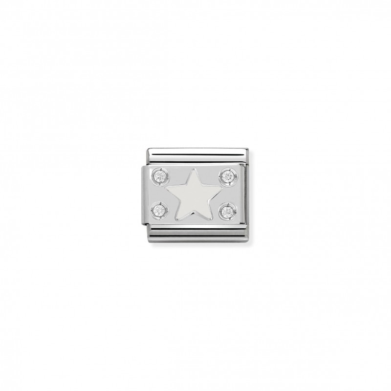 Composable Classic Link white plate with Star in Enamel and Stones