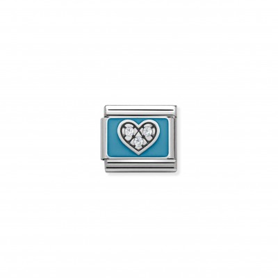 Composable Classic Link light blue Heart in Silver, Enamel and Stones