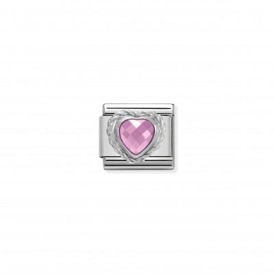Composable Classic Link Heart-shaped faceted pink Stone and Silver
