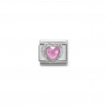 Composable Classic Link Heart-shaped faceted pink Stone and Silver