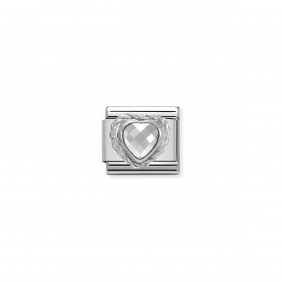 Composable Classic Link Heart-shaped faceted white Stone and Silver