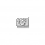 Composable Classic Link Heart-shaped faceted white Stone and Silver