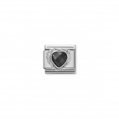 Composable Classic Link Heart-shaped faceted black Stone and Silver