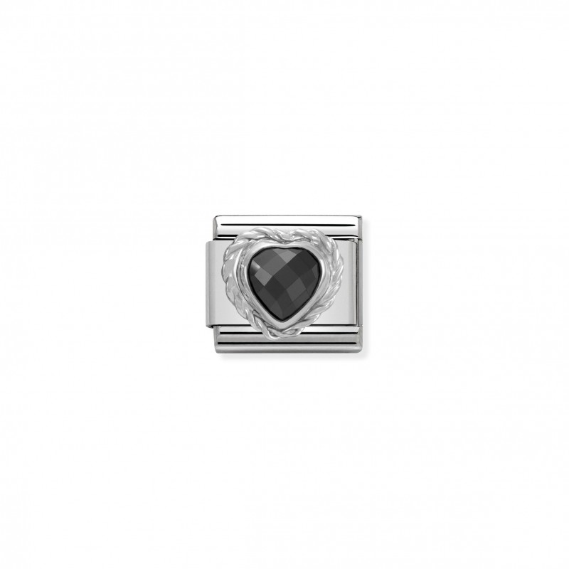 Composable Classic Link Heart-shaped faceted black Stone and Silver