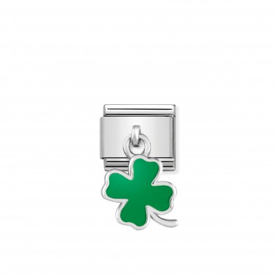 Composable Classic Silver Link Green four-leaf clover