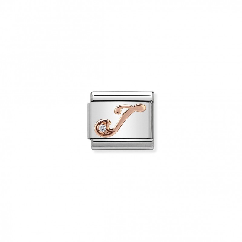 Composable Classic Link Letter J in Rose Gold and Cubic Zirconia