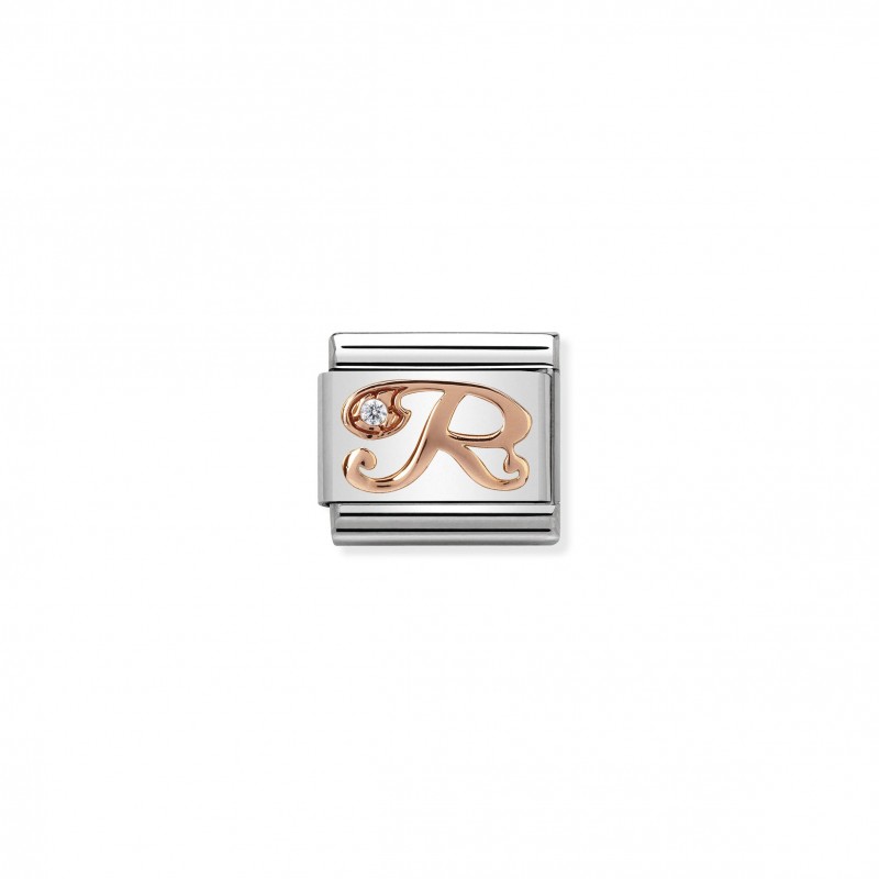 Composable Classic Link Letter R in Rose Gold and Cubic Zirconia