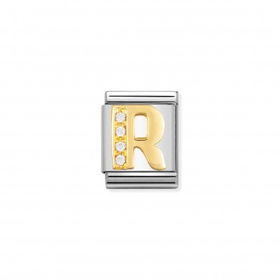 Composable Big Link Letter R in Gold with Stones