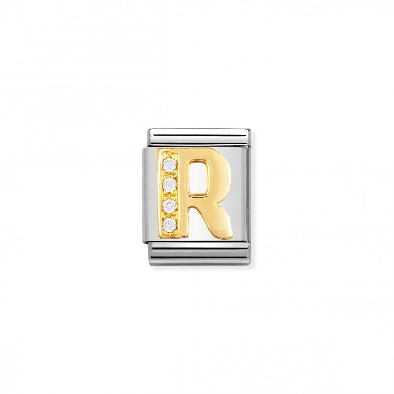 Composable Big Link Letter R in Gold with Stones