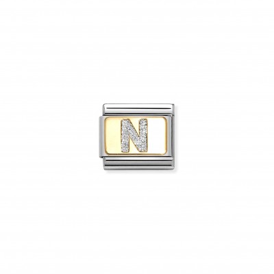 Composable Classic Link, Letter N, Silver Glitter