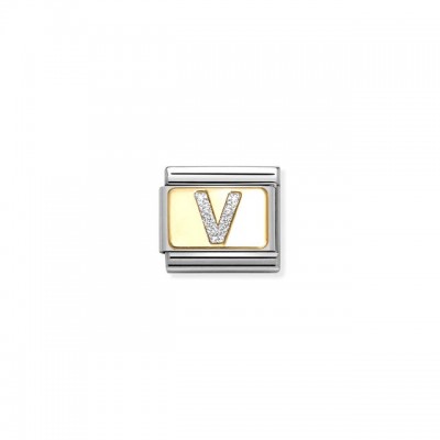 Composable Classic Link, Letter V, Silver Glitter