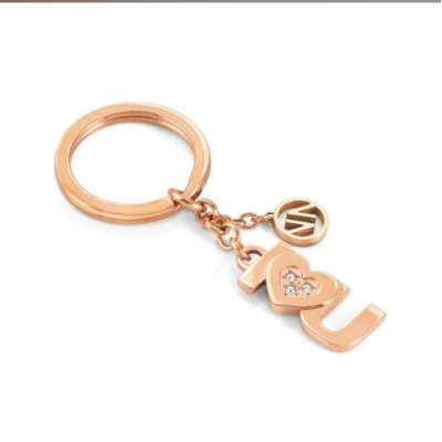 Rose PVD Plated Crystal I Love You Keyring
