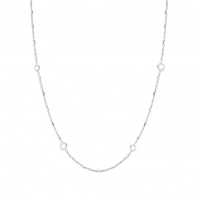 Sterling Silver Bella Details Necklace with Round CZ and small silver beads