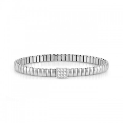 EXTENSION BRACELET IN STAINLESS STEEL WITH SQUARE AND STONES