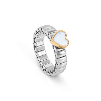 EXTENSION STAINLESS STEEL RING, MOTHER OF PEARL HEART